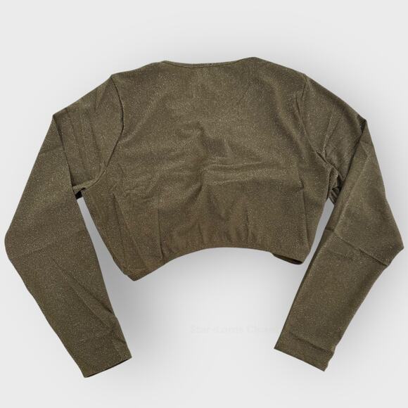 Savage Fenty Sleep & Shing Long Sleeve Crop Tee | Plus Size 2X | Green Glitter - Picture 5 of 6